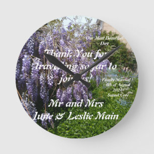 Boda Gracias Gift Wisteria Reloj redondo