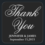 Boda Gracias Pegatina de guiones blancos y negros<br><div class="desc">Boda Gracias Pegatina de guiones blancos y negros.Personalizar y Personalice añadiendo el nombre de la novia y el novio y la fecha del boda.</div>