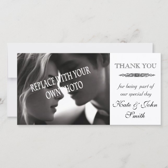 boda Gracias plantilla de tarjeta de foto (Anverso)