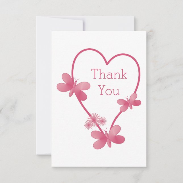 Boda Gracias Tarjeta Corazón Rosa Y Mariposas (Anverso)