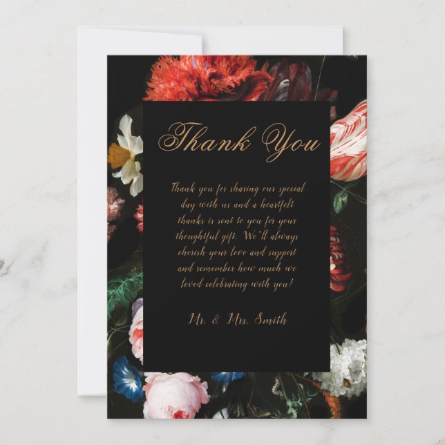 Boda Gracias Tarjeta Floral Negra Roja (Anverso)