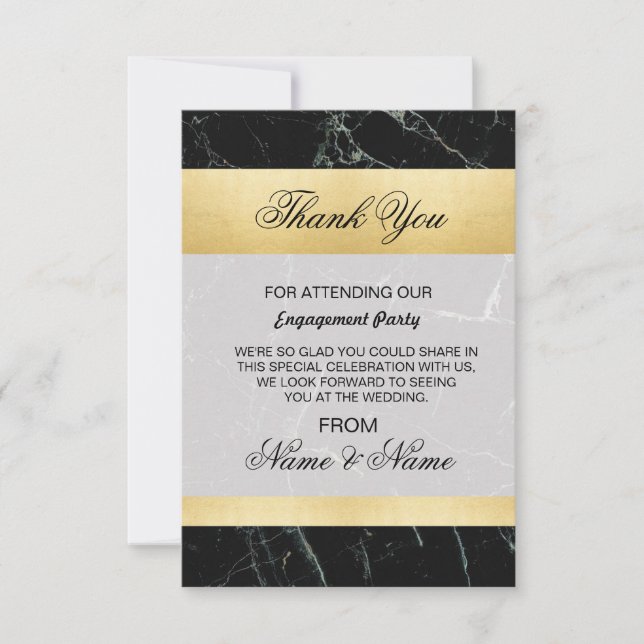 Boda Gracias Tarjeta Mármol Negro Oro Art Deco (Anverso)