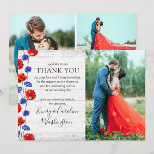 Boda Gracias Tarjeta Rústica Red Poppy 4-Photo