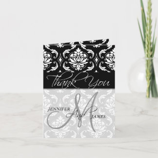 Boda Gracias Tarjetas Damasco Negro Monograma