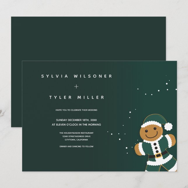 Boda Green White Gingerbread Santa Invitación (Anverso / Reverso)