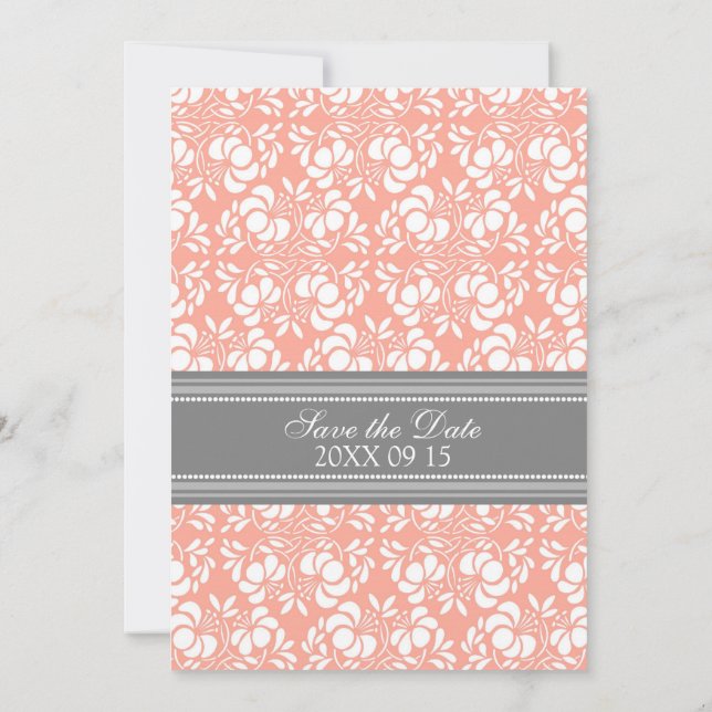 Boda gris coral salva la tarjeta de fecha (Reverso)