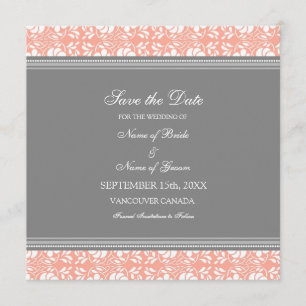 Boda gris coral salva la tarjeta de fecha