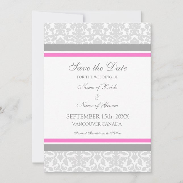 Boda gris rosa Guardar la tarjeta de fecha (Anverso)