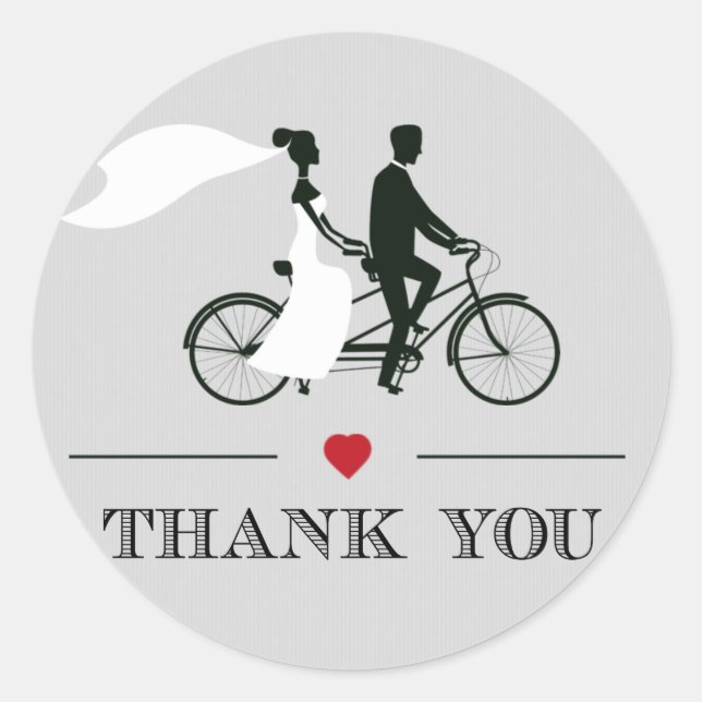 Boda Gris Tandem Bicicleta Gracias Pegatinas (Anverso)