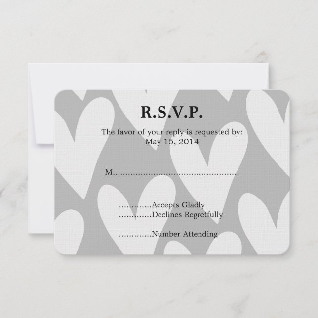 Boda Gris y White Hearts RSVP (Anverso)