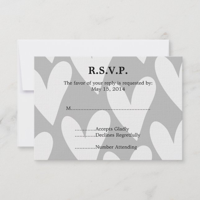 Boda Gris y White Hearts RSVP (Anverso)