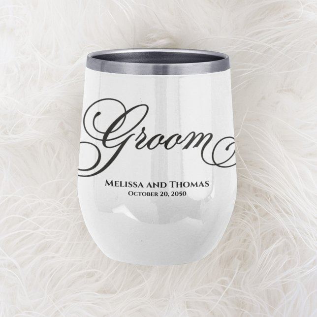 Boda Groom Typography Script Personalizado Tumbler (Custom personalized Groom calligraphy script wine tumbler)