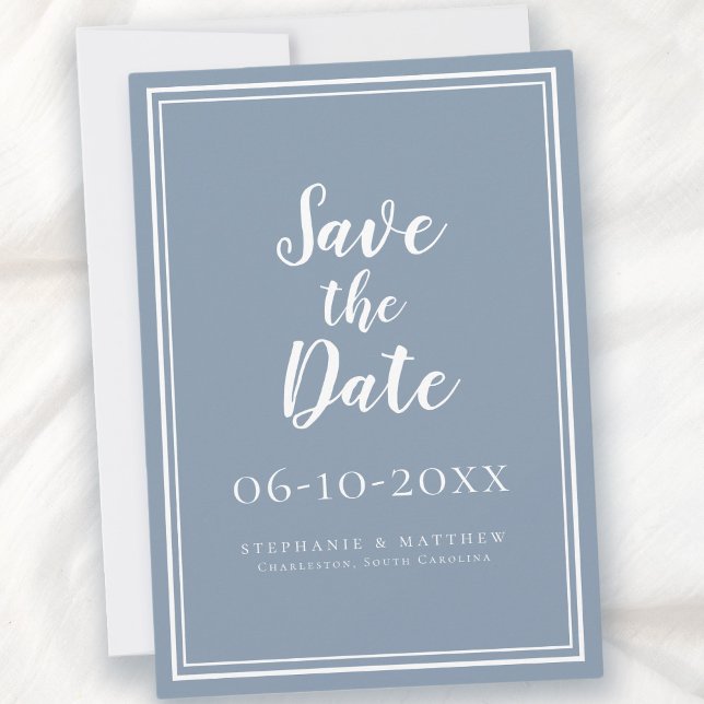 Boda Guardar Fecha Azul Polvoriento Simple Moderno (Wedding Save The Date Dusty Blue Simple Modern)