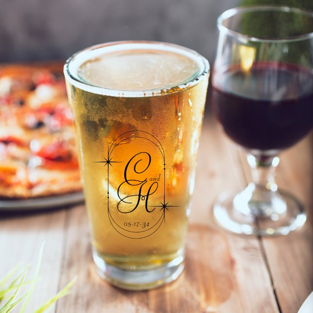 Boda Guardar la fecha Monograma Guión de Boho Negr (Customize w/ the bride & groom's initials & date of  wedding for a save the date or keepsake gift.)