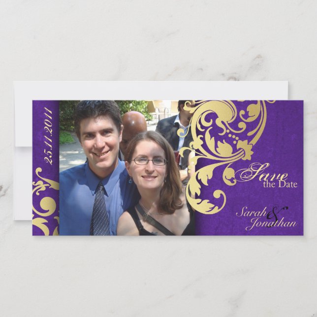 Boda Guardar la Invitación de fecha - Oro púrpura (Anverso)