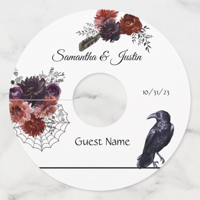 Boda Halloween Octubre Wine Marker etiqueta (Anverso)