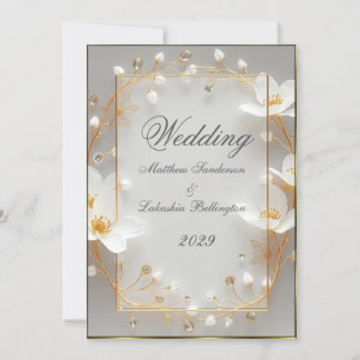 Boda Hermosas flores blancas oro Invitación