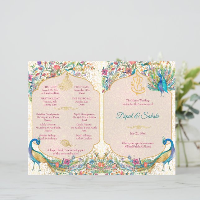 Boda hindú de Peacock detalla el programa de ritua (Anverso de pie)