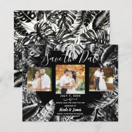 Boda Hojas Tropicales Blanco Negro Salvar la Fecha