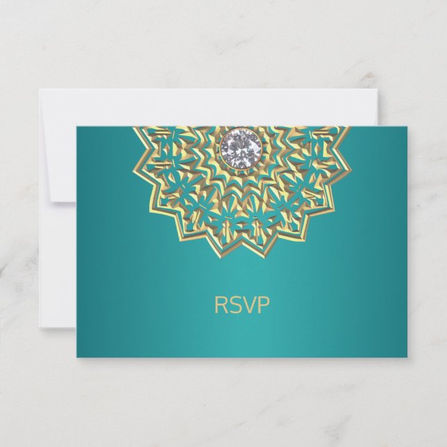 Boda india Mandala RSVP azul teñido oro personaliz (Anverso)