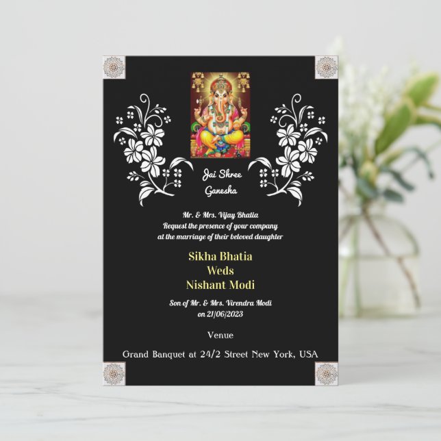 Boda indio con invitación a Ganesha (Anverso de pie)