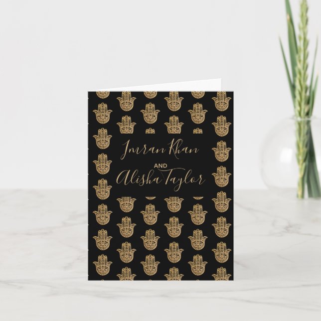 Boda indio Gold hamsa Henna Invitación (Anverso)