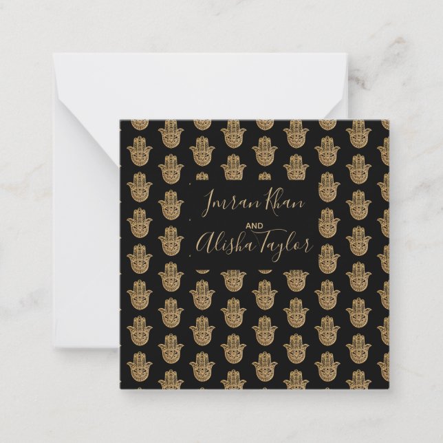 Boda indio Gold hamsa Henna Invitación (Anverso)
