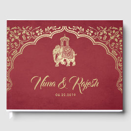 Boda indio invitado libro con Ganesha, rojo, oro