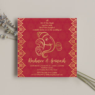 Boda indio maroon y plantilla de oro Ganesha
