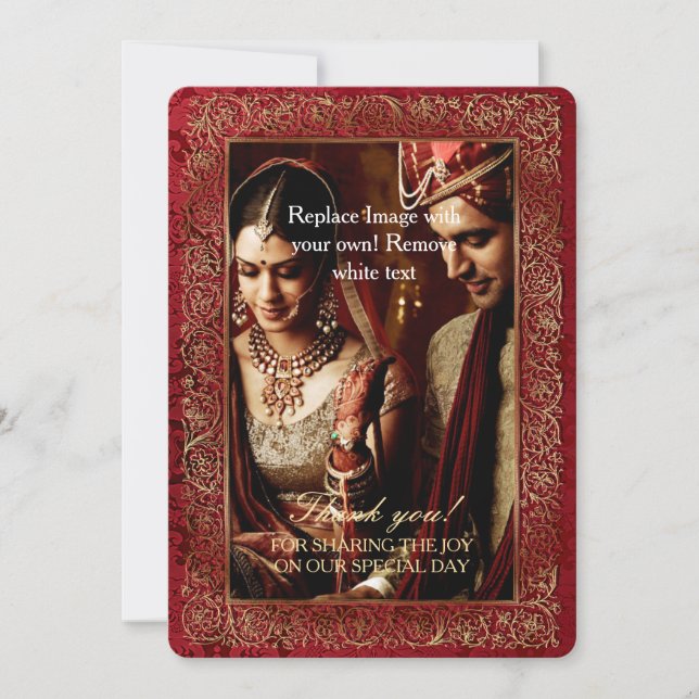Boda Indio Rojo - Tarjeta de agradecimiento (Anverso)