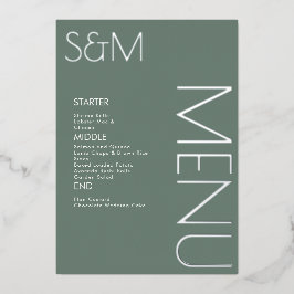 Boda inicial negrita Tarjetas de menú de plata pre