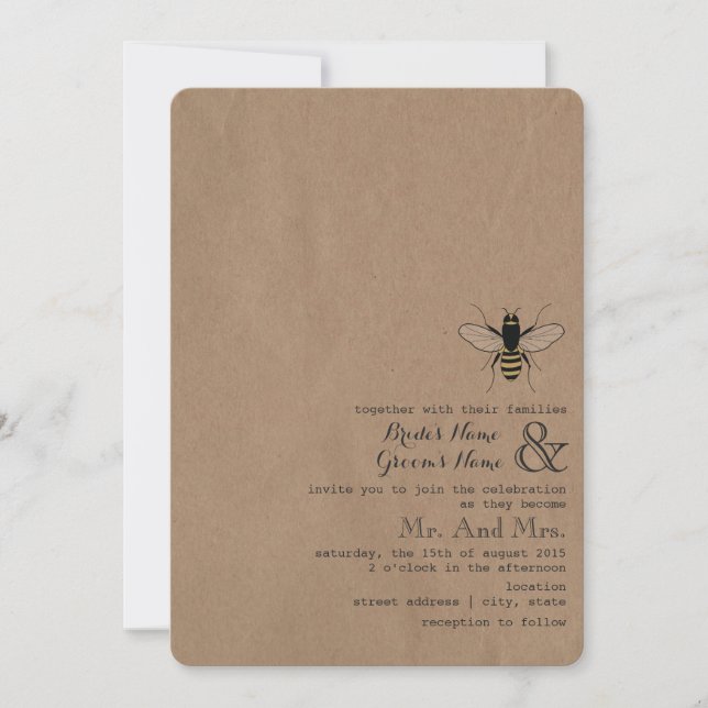 Boda inspirada de papel de tarjetas de la abeja de (Anverso)