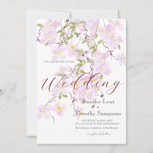 Boda Invitación a la escalada púrpura clematis 3 (Anverso)