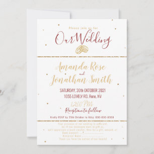 Boda invitación al anillo purpurina de oro y borgo