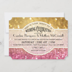 Boda Invitación Bokeh Ticket Estilo Oro Rosa