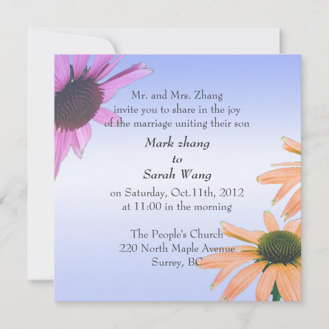 boda, invitación de los padres del novio flores de (Anverso)