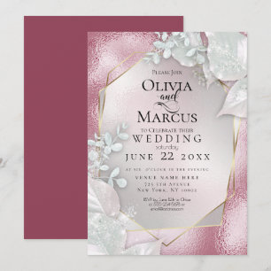 BODA   Invitación de perla de Borgoña pálida