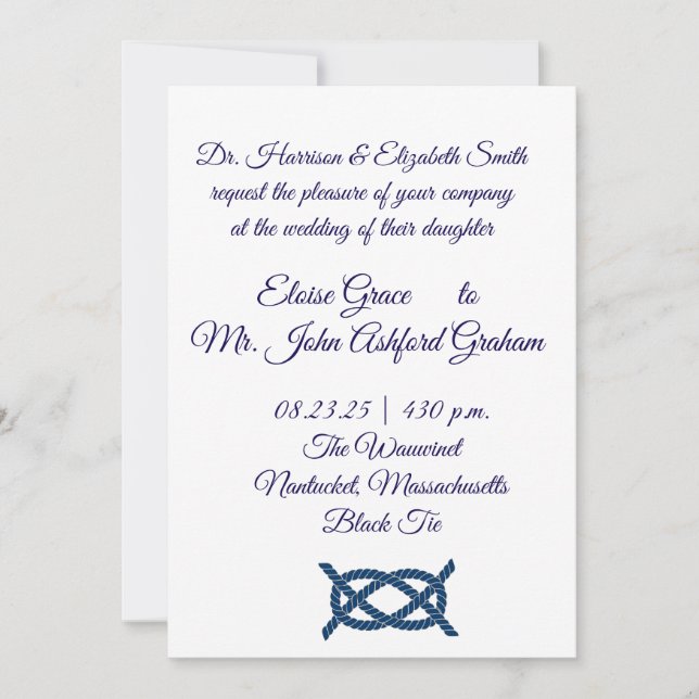 Boda Invitación Knot Nautical (Anverso)