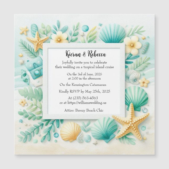 Boda  Invitación magnética de la playa turquesa (Anverso)
