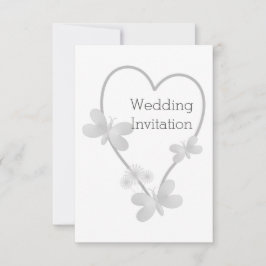 Boda Invitación Mariposas de Corazón Plateado