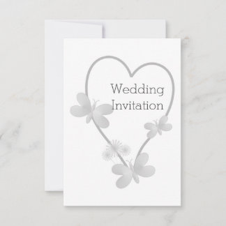 Boda Invitación Mariposas de Corazón Plateado