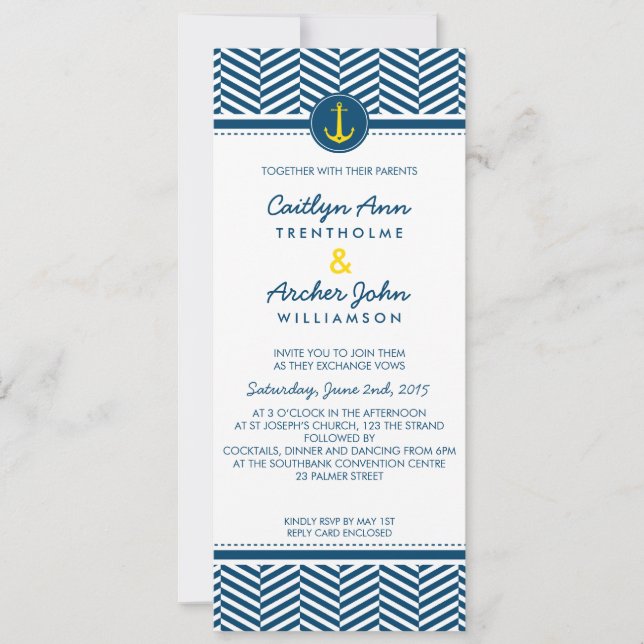 BODA INVITACIÓN náutica ancla marina corazón amari (Anverso)