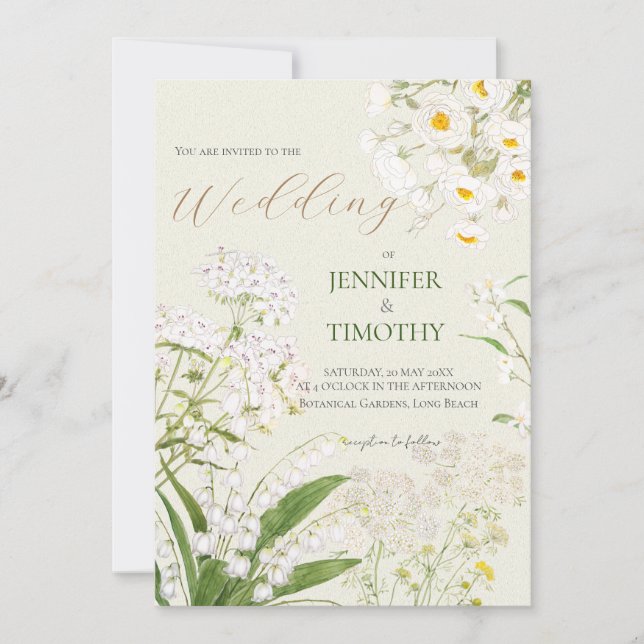 Boda Invitación pintura de jardín de flores blanca (Anverso)