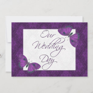 Boda Invitación plana mariposa Brocade Purple