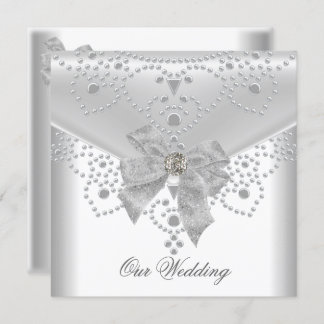 Boda Invitación plata blanca overlay Bow Jewel