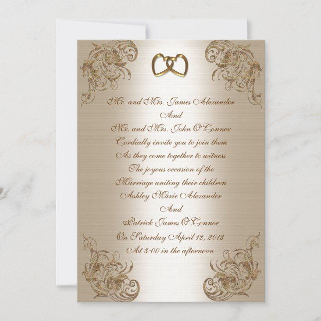 Boda Invitación satinado elegancia dorada (Anverso)