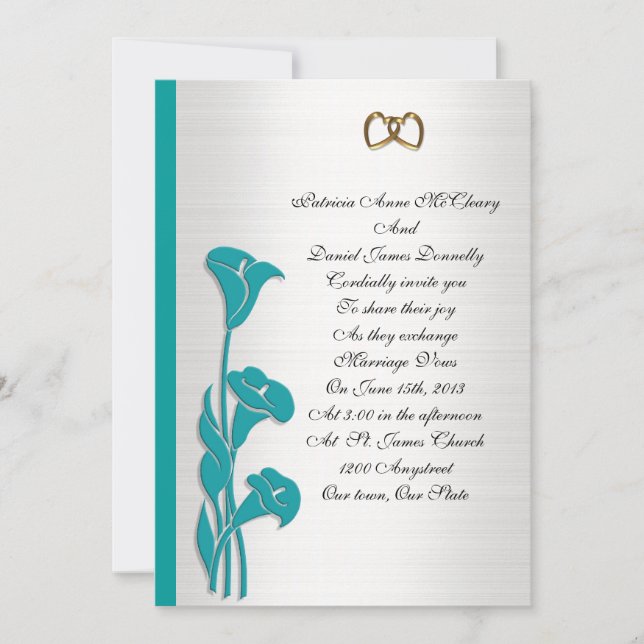 Boda Invitación turquesa calla lily (Anverso)
