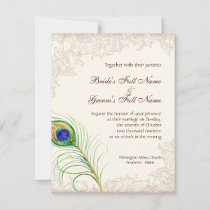 Boda Invitación Vintage Peacock Feather Etched