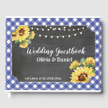 Boda invitado libro Floral Sunflower Navy Chalk