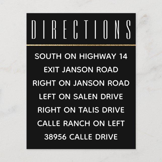 Boda Invitar Tarjeta Insertar Elegante Oro y Negro (Anverso)